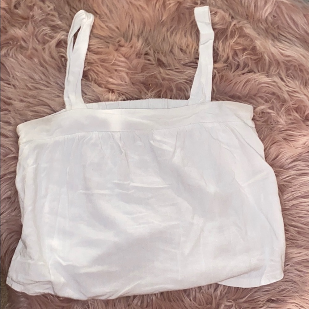 White cropped tank with button details on side!